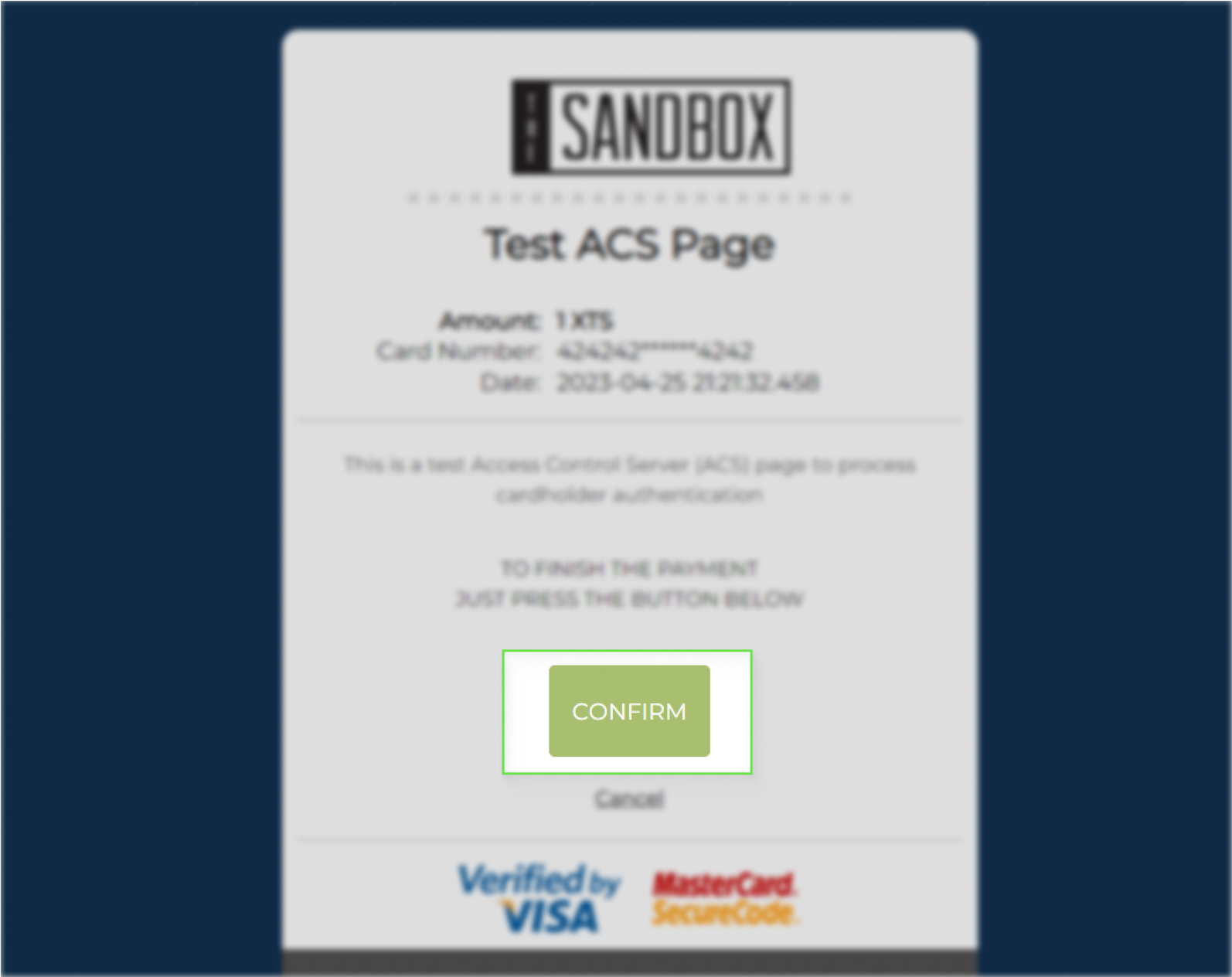 3D Secure confirmation window